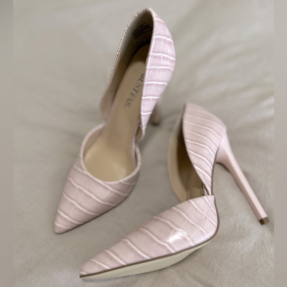 Jenn D'orsay Pump - Blush pink crocodile pattern heels